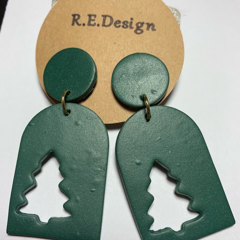 Large Handcrafted Green Evergreen Tree Cutout Earrings Pierced Posts